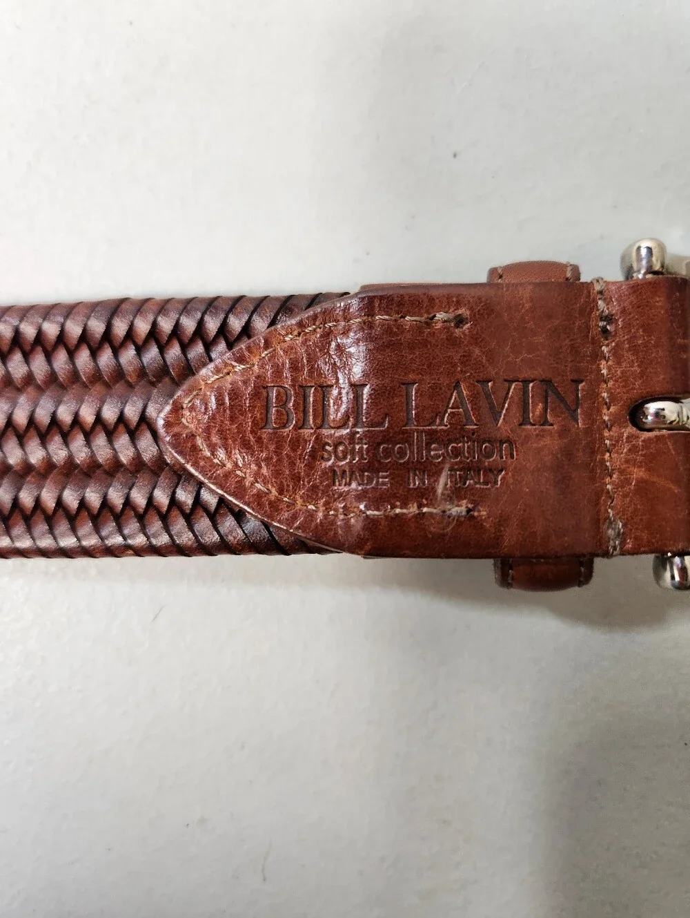 Bill Lavin Soft Collection Mens |38| Cognac Brown Woven Leather Belt